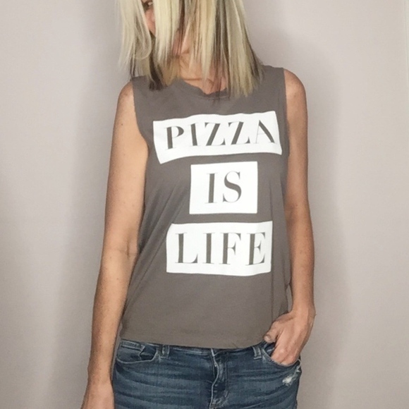 Fifth Sun Tops - FIFTH SUN | Pizza is life gray muscle tee